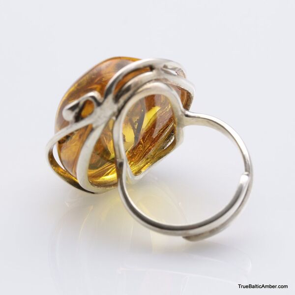 Baltic amber silver ring w insect inclusion