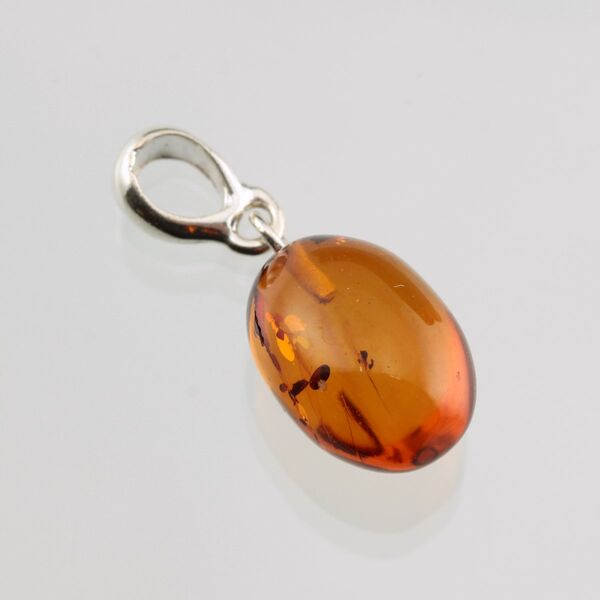 Oval shaped Cognac Baltic Amber Silver Pendant