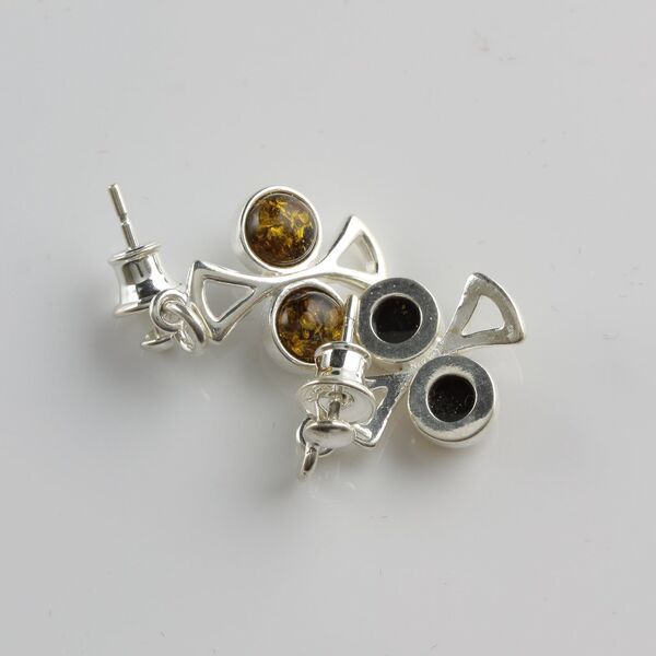 Cabochons Studs Baltic amber Silver Earrings