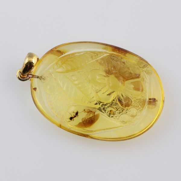 Ant Insect in Carved Amulet Baltic amber fossil pendant