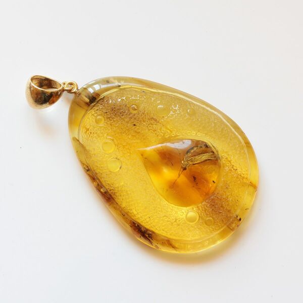 Matfly Insect in Carved Amulet Baltic amber fossil pendant