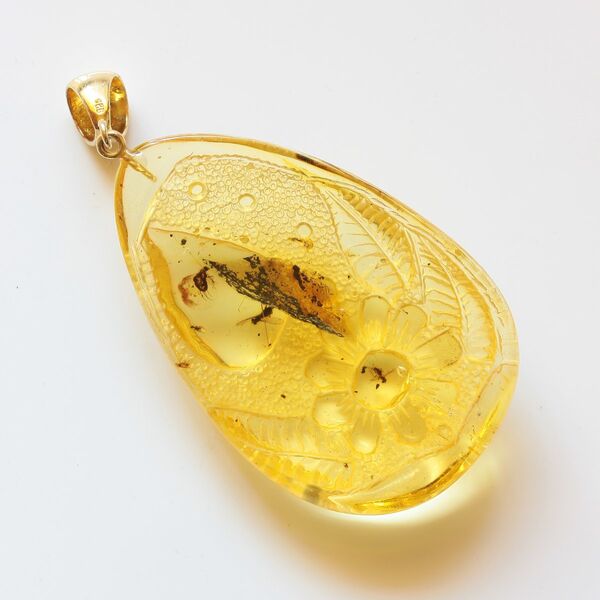 Swarm Insects in Carved Amulet Baltic amber fossil pendant
