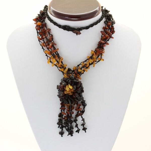 Flower Baltic amber artisan pendant necklace 68cm