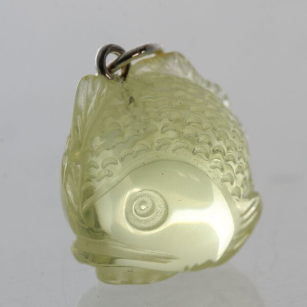 Lemon Baltic Amber figurine FISH Pendant Silver Charm