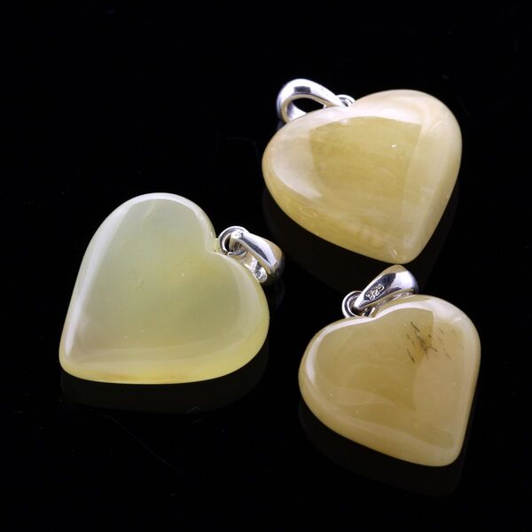 3 Heart Shape Butter Baltic Amber Pendants Charms