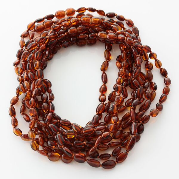 10 Cognac BEANS Baby teething Baltic amber necklaces 33cm