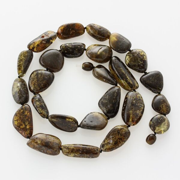 Large dark beads Baltic amber kntted necklace 61cm
