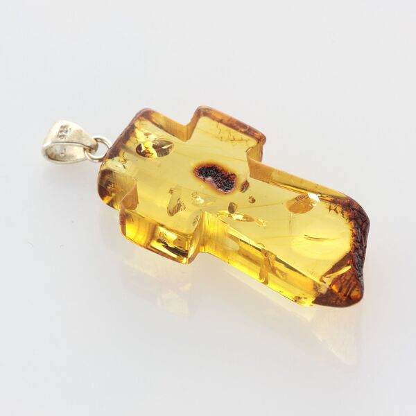 Honey Cross Baltic Amber Silver Pendant