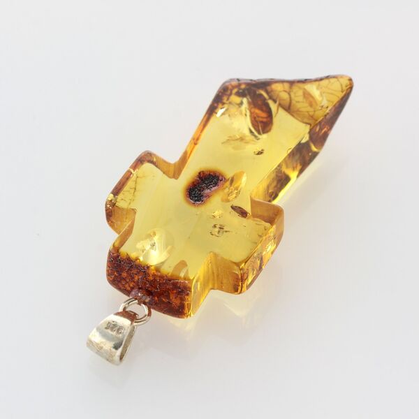 Honey Cross Baltic Amber Silver Pendant