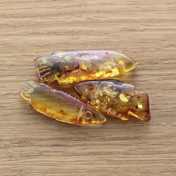 3 Baltic Amber figurine FISH Pendants Charms