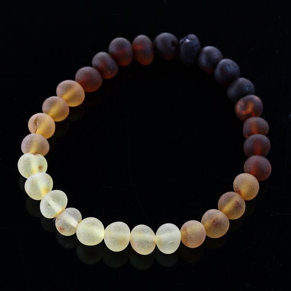 Raw Rainbow BAROQUE beads Baltic amber adult stretch bracelet 18cm