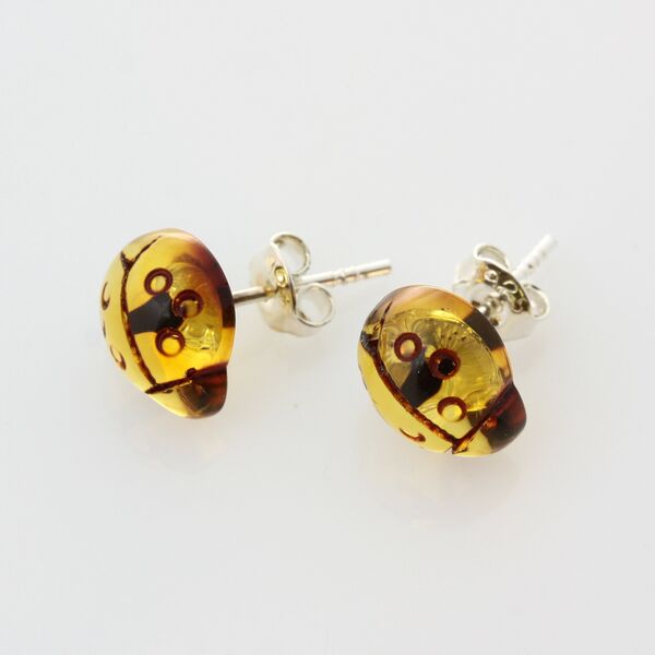 Carved Themed Baltic amber Silver Earrings