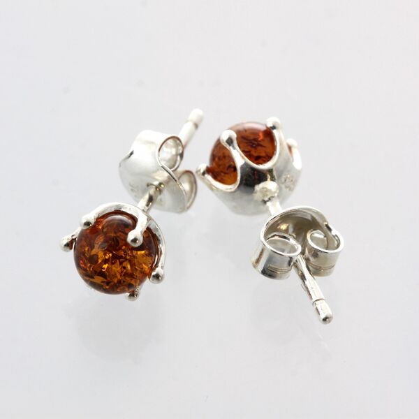 Cognac Round Studs Baltic amber Silver Earrings