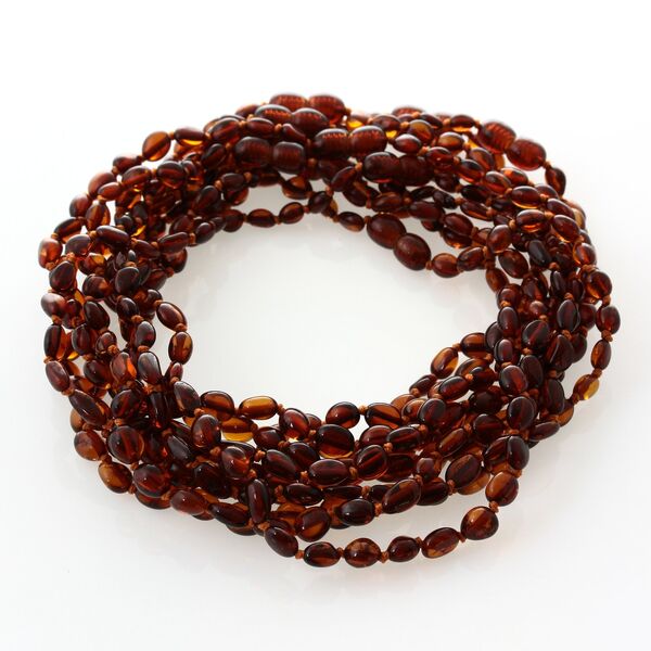 10 Cognac BEANS Baby teething Baltic amber necklaces 32cm