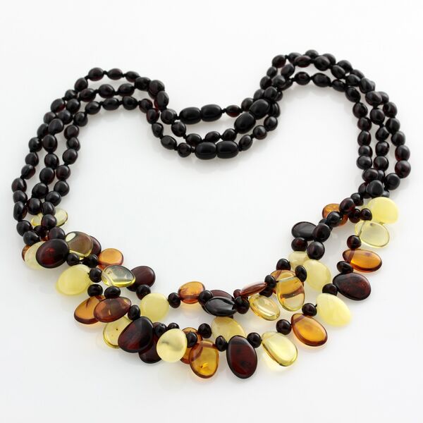 3 Cherry Leaf Baltic amber Choker Leaves Necklace 46cm