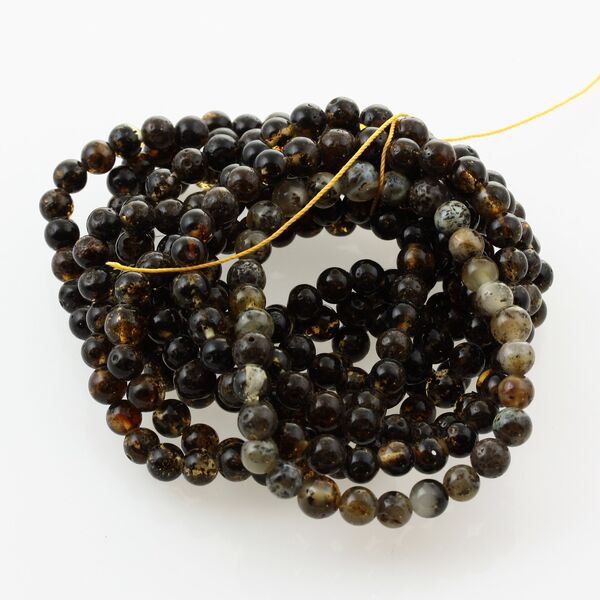 10 Dark ROUND Baltic amber stretch bracelets 19cm