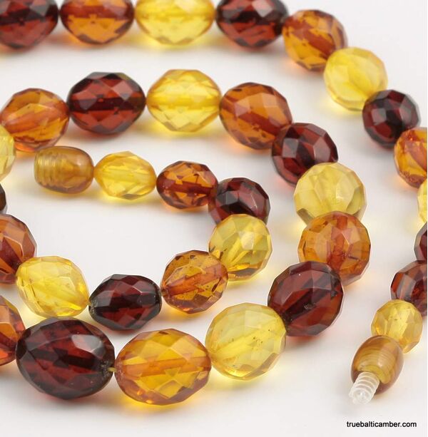 Facet cut OLIVE beads Baltic amber necklace 20in