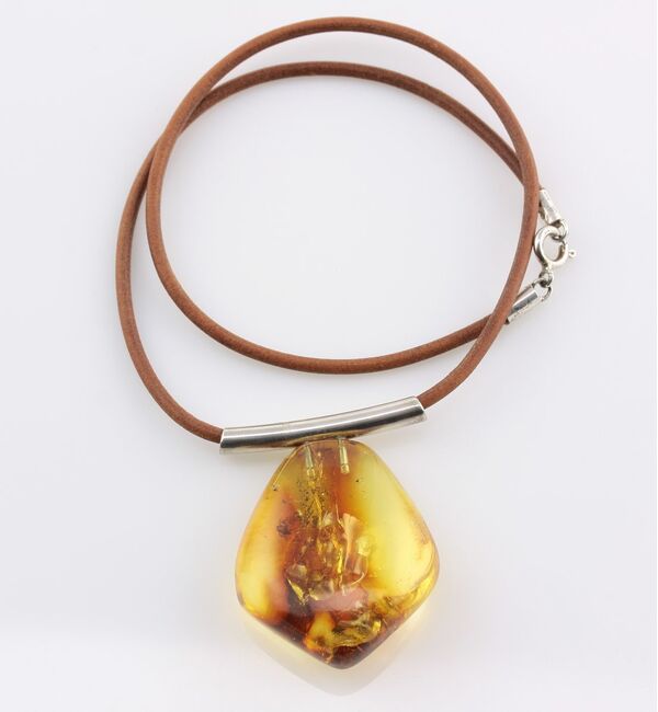 Large Amulet Baltic amber Silver Pendant