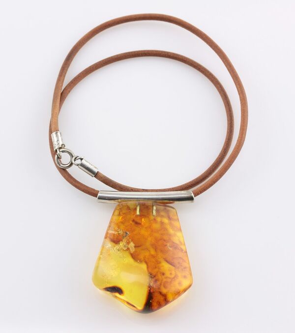 Large Amulet Baltic amber Silver Pendant 21g