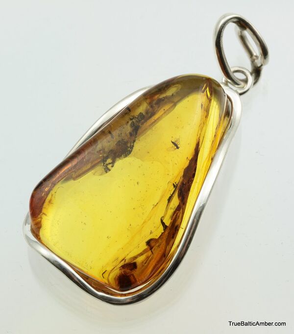 Large amulet Baltic amber silver pendant w insect inclusion 14g