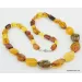 Cut stones Baltic amber knotted necklace 26in