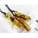 3 Natural Amber Pendants w Leather Cord