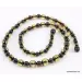 Faceted Baltic amber greenish ROUND beads necklace 20in